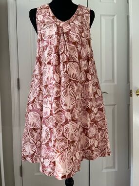 Tahari Linen Tropical Leaf Print Sleeveless Shift Dress XS